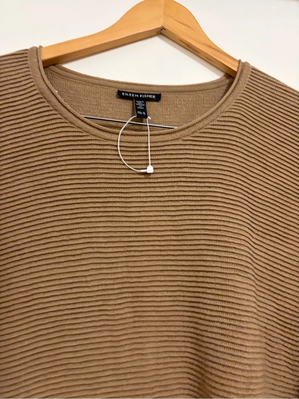 EILEEN FISHER Camel Ribbed Organic Cotton-Blend Crewneck Sweater